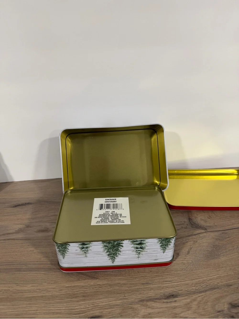 2 Season's Greetings Christmas Red Truck Rectangular Biscuit Tin Box, 1 big 1 sm